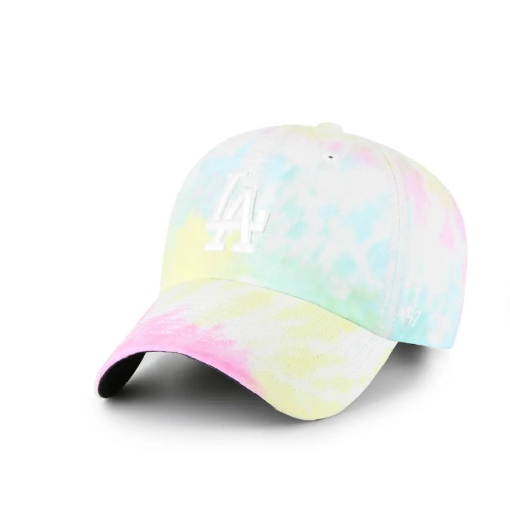 '47 Brand Los Angeles Dodgers Tie Dye Adjustable Baseball Cap In White/Pink NEW